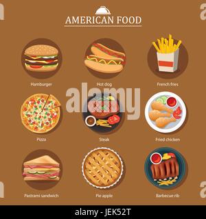 Ensemble de la nourriture américaine Illustration de Vecteur