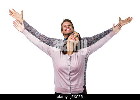 Woman with arms raised Banque D'Images