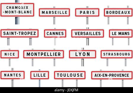 Illustration Vecteur de célèbres villes françaises des panneaux routiers d'entrée Illustration de Vecteur