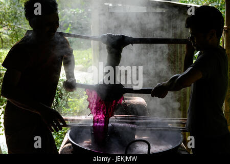 Le BANGLADESH, district Tangail, Southpara Kalihati, village rural, de fils de coton de mourir / unité BANGLADESCH, Textilfaerberei in einem Dorf Banque D'Images