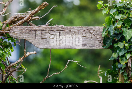 Les activités rurales en plein air : fingerpost sur la façon d'essai par le Test de la rivière près de Ealing, Totton et Redbridge, Southampton, Hampshire, Royaume-Uni Banque D'Images