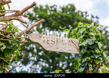 Les activités rurales en plein air : fingerpost sur la façon d'essai par le Test de la rivière près de Ealing, Totton et Redbridge, Southampton, Hampshire, Royaume-Uni Banque D'Images