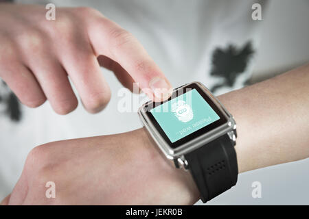 Composite image of woman using smartwatch Banque D'Images