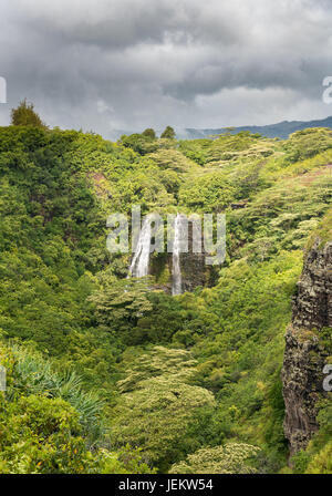 Dans les Chutes de Opaekaa'île hawaïenne de Kauai Banque D'Images