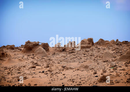 À semblable à la vie sur Mars avec l'érosion et des formes dans le paysage de sable à Ponta da Canaveira, Porto Santo, Madère Banque D'Images