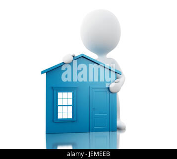 3d illustration. Les blancs se tenait à côté de la nouvelle maison. Propriétaire et le concept de l'immobilier. Isolé sur fond blanc Banque D'Images