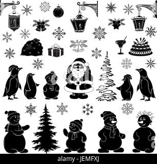 Dessin animé de Noël, silhouettes noires Illustration de Vecteur