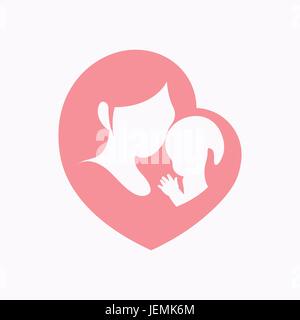 Mère tenant un petit bébé avec son bras en rose en forme d'coeur silhouette Illustration de Vecteur