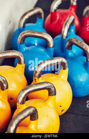 Close up of weights in gym Banque D'Images