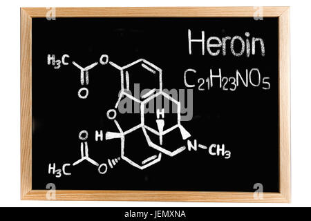 Tableau noir avec la formule chimique de l'Héroïne Banque D'Images