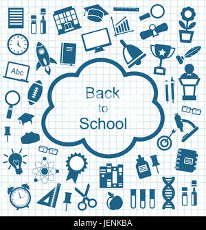 Kit de l'éducation Télévision Illustration Icônes simples sur la grille de l'école - feuille de papier Banque D'Images