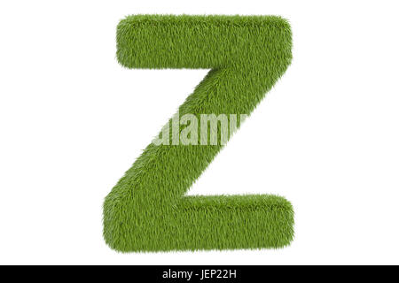 Herbacé vert lettre Z, 3D Rendering isolé sur fond blanc Banque D'Images