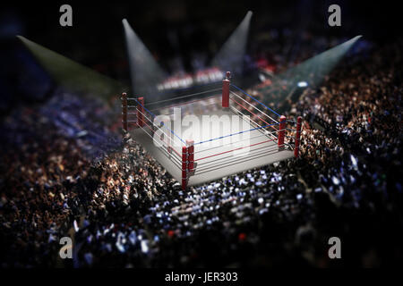 Ring de boxe vide entourée de spectateurs. 3D illustration. Banque D'Images