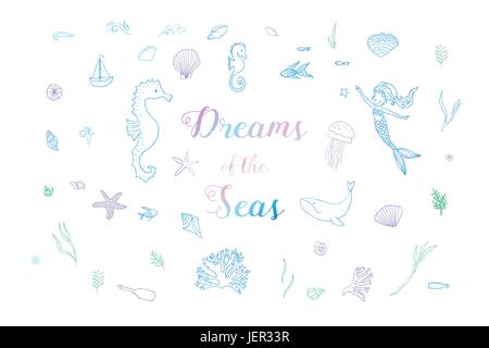 Le monde sous-marin collection peinte à la main Illustration de Vecteur