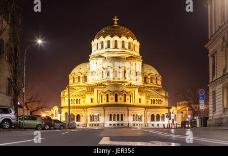 La cathédrale Alexandre Nevski, vision de nuit, Sofia, Bulgarie Banque D'Images