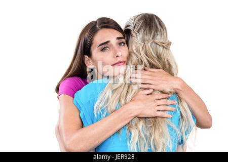 Sad young woman hugging ami Banque D'Images