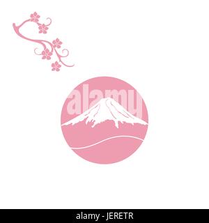 Cute illustration de branche de fleurs de cerisier et le mont Fuji. Ensemble d'éléments de conception traditionnelle du Japon. Illustration de Vecteur