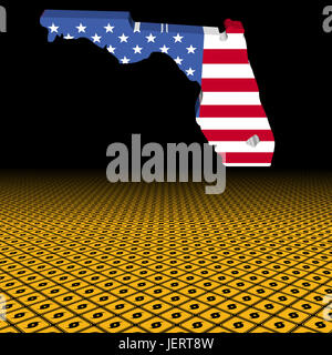 Floride carte drapeau avec panneau d'avertissement d'ouragan illustration avant-plan Banque D'Images