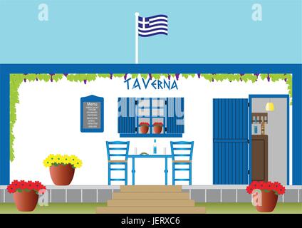 Restaurant, alimentation, aliment, voyage, romantique, grèce, grec, traditionnelle, café, Illustration de Vecteur