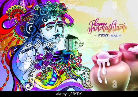 Happy janmashtami design festival indien Illustration de Vecteur