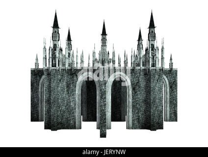 Le rendu 3D d'un dragon fantastique château isolé sur fond blanc Banque D'Images