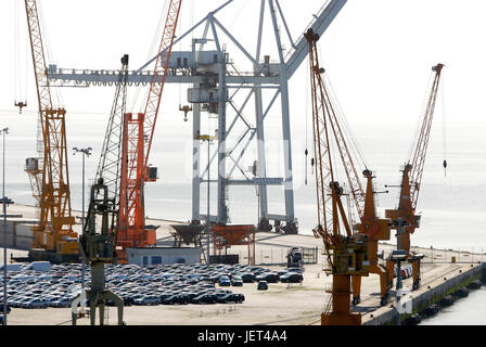 Grues du port commercial de Setúbal. Portugal Banque D'Images