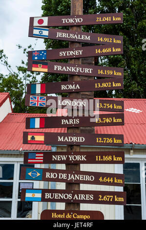 Signpole dans l'outback de Patagonie, Argentine, Amérique du Sud Banque D'Images