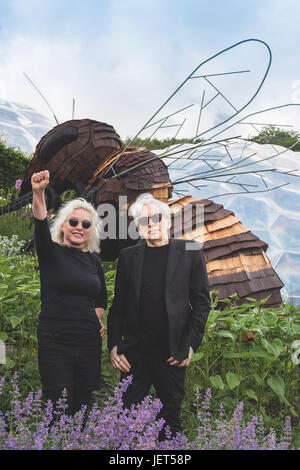 Debbie Harry et Chris Stein de Blondie à l'Eden Project. Blondie ont lancé leur 'BEE' connecté avec la mission de la campagne de sensibilisation à la baisse de la population d'abeilles. La campagne 'BEE' connecté travaillera en collaboration avec des organismes tels que le Partenariat des pollinisateurs, Les Amis de la Terre et Greenpeace - qui sont tous dédiés à la conservation et l'amélioration de la santé des pollinisateurs, l'éducation, l'autonomisation des consommateurs et politiques d'activation. Banque D'Images