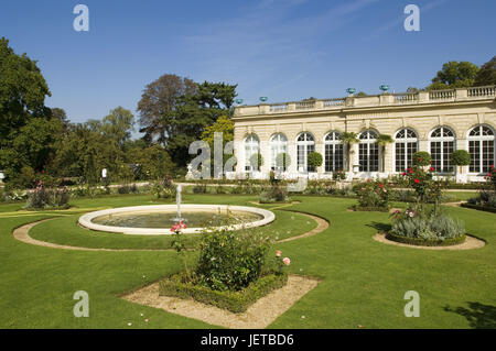 France, Paris, Bois de Boulogne, parc de Bagatelle, Roseraie, orangerie, Banque D'Images