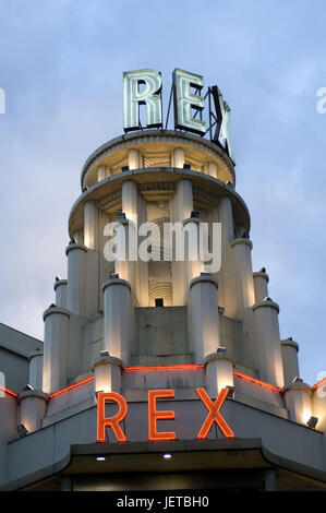 France, Paris, Palais du film 'Grand Rex", l'éclairage, détail, crépuscule, Banque D'Images