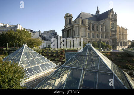 France, Paris, forum du son, église Saint Eustache, pyramides de verre, Banque D'Images