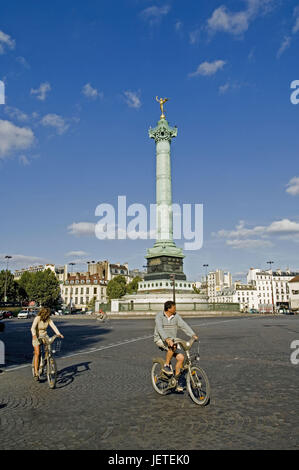 France, Paris, Place de la Bastille, pilier Juillet, cycliste, le modèle ne libération, Banque D'Images