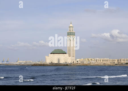 Côte, mer, Casablanca, mosquée Hassan II, le Maroc, l'Afrique, Banque D'Images