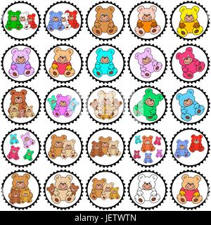 L'ours, en option, un bouton, jouets, teddies, marques, ronde, en option, l'ours, colorés, Illustration de Vecteur