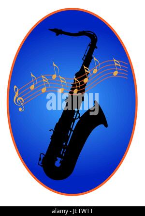 Saxophone dans blue oval - vecteur indemnisées Illustration de Vecteur