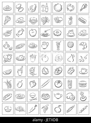 Des petits carrés avec des symboles de l'alimentation - illustrations indemnisées Illustration de Vecteur