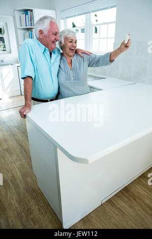 Cheerful senior couple taking selfies Banque D'Images