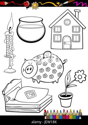 Maison, immeuble, fleur, plante, bed, bougie, illustration, caricature, maison, Illustration de Vecteur