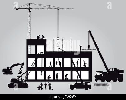 Site de construction avec grue Illustration de Vecteur