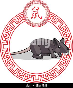L'Asie, l'animal, rongeur, chinois, zodiac, rat, cartoon, vecteur, de la culture, de l'isolé, Illustration de Vecteur
