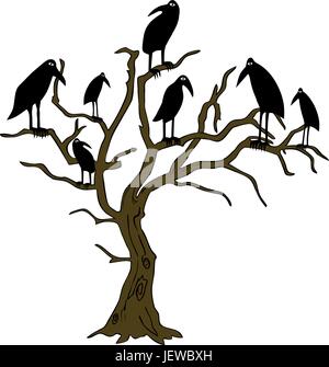 Arbre, effrayant, halloween, spooky, Raven, vector, fantomatique, symbolique, arbre, oiseau, Illustration de Vecteur