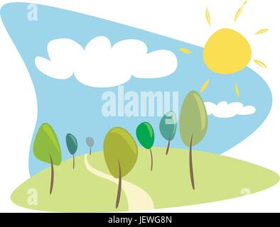 Les arbres verts,ciel bleu ensoleillé au printemps ou été jour vector illustration isolé sur fond blanc Illustration de Vecteur