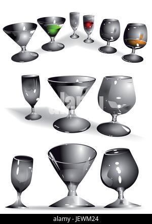 Le verre, calice, tumbler, boissons, boire, boire, bavoirs, liquide, maison de vacances, Illustration de Vecteur