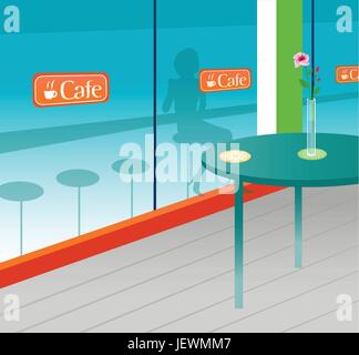 Femme, cafe, restaurant, à l'intérieur, de l'art, de meubles, de composition, de modèle, conception, Illustration de Vecteur