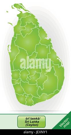 Carte des frontières des Sri lanka avec bordures en vert Illustration de Vecteur