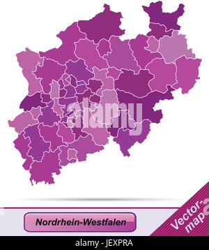 Carte des frontières de Rhénanie du Nord-Westphalie avec bordures en violet Illustration de Vecteur