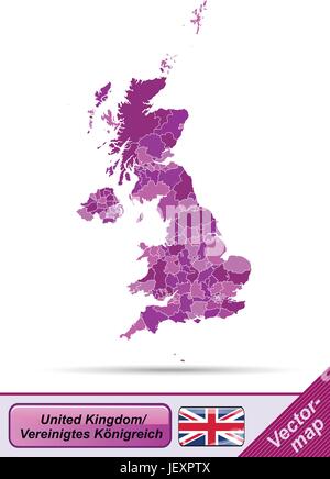 Carte de l'angleterre avec des limites en violet Illustration de Vecteur