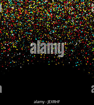 Explosion de confettis colorés d'illustration. Résumé La texture granuleuse sur fond noir - Banque D'Images