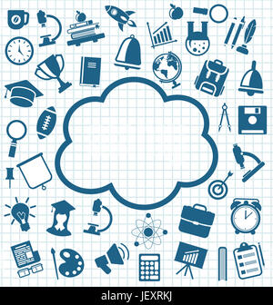 Illustration de l'éducation Collection Télévision Icônes simples sur la grille de l'école - feuille de papier Banque D'Images