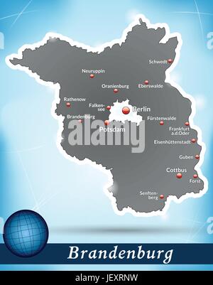 Carte de l'ile de brandebourg résumé fond en bleu Illustration de Vecteur